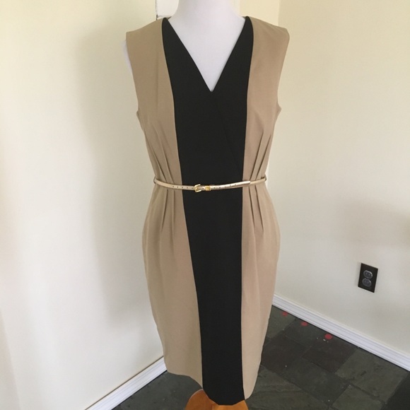 Calvin Klein Dresses & Skirts - Calvin Klein Beige Black Dress Gold Belt
